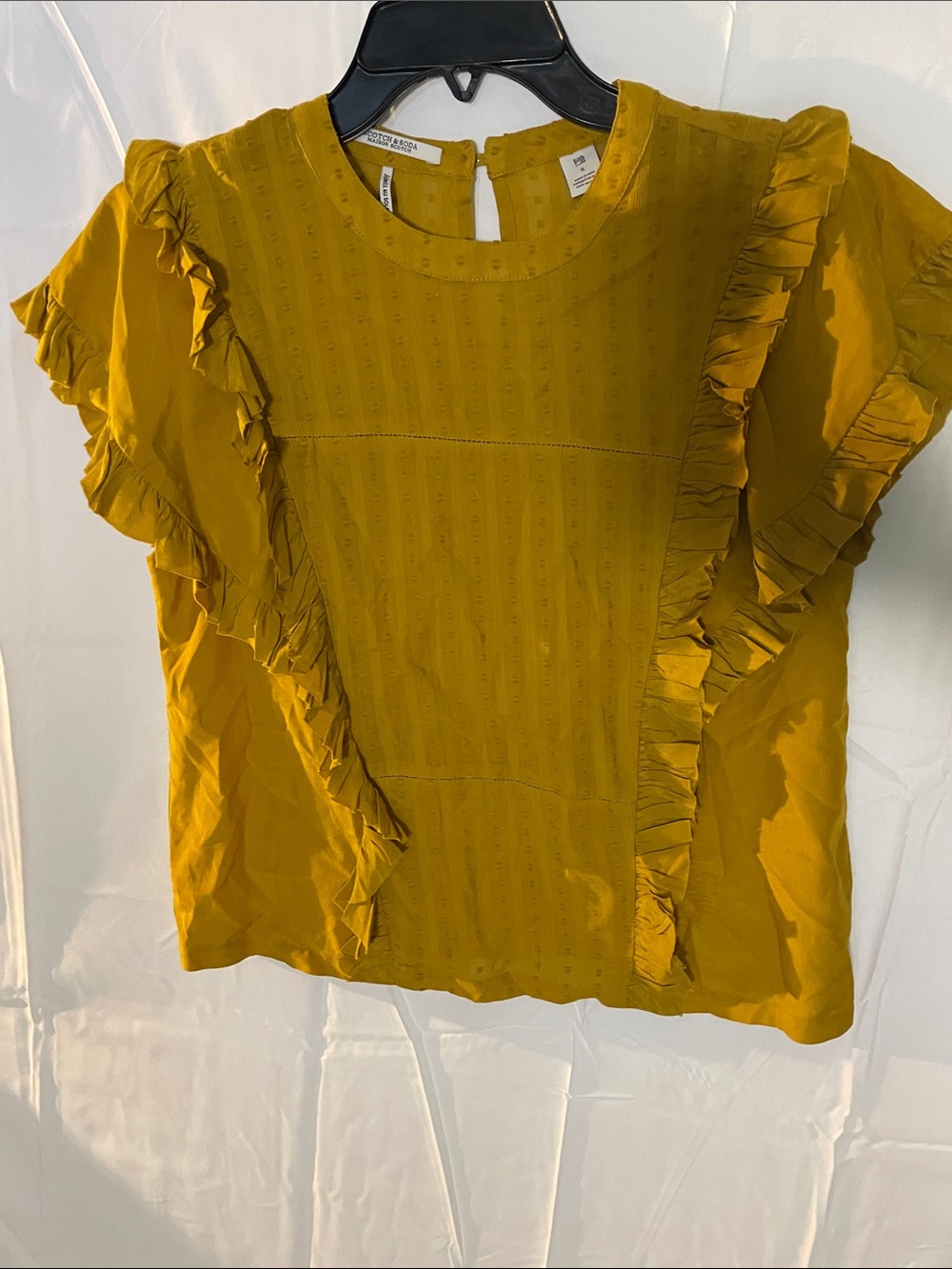 Scotch & Soda Ruffle Trim Mustard Short Sleeve Blouse